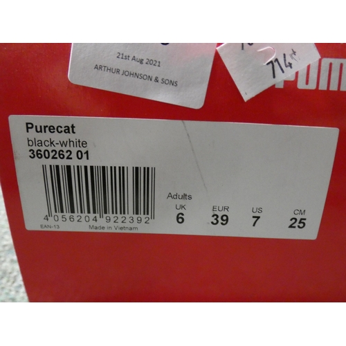 3056 - Pair of Puma 'Pure Cat' black and white sliders - UK 6 * This item is subject to VAT