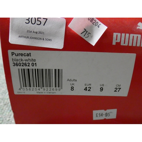 3057 - Pair of Puma 'Pure Cat' black and white sliders - UK 8 * This item is subject to VAT