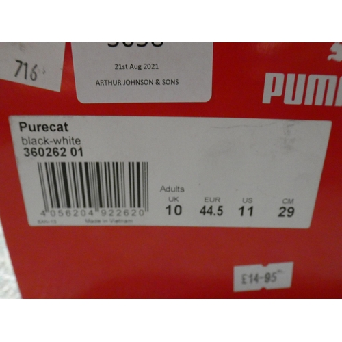 3058 - Pair of Puma 'Pure Cat' black and white sliders - UK 10 * This item is subject to VAT