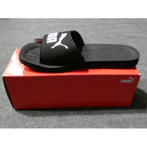 3059 - Pair of Puma 'Pure Cat' black and white sliders - UK 11 * This item is subject to VAT