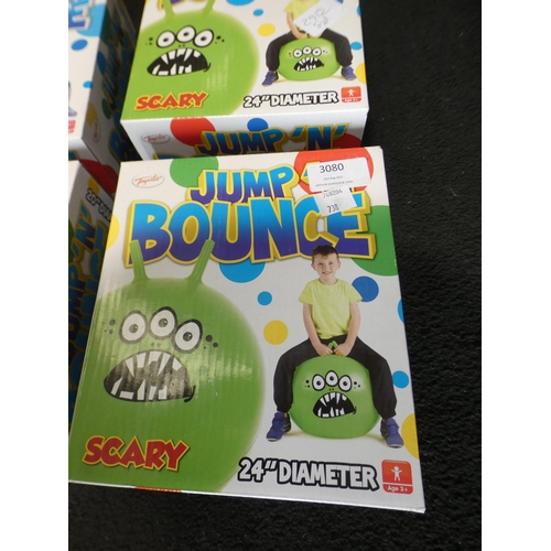 3080 - 4 'Jump 'N' Bounce' space hoppers (different colours and sizes) * This item is subject to VAT