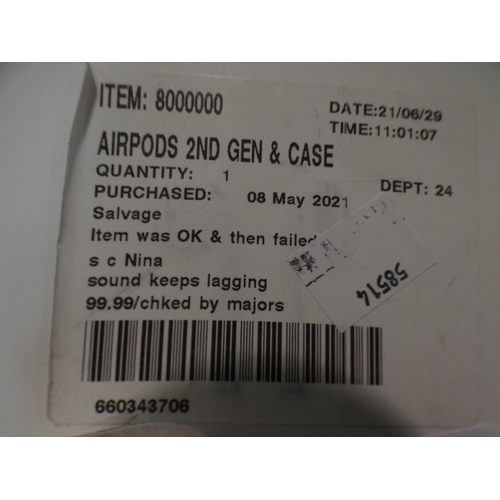 3135 - Airpods (2nd Gen) & Case (model:- MV7N2ZMA), RRP £99.99 + VAT (232-481) * This lot is subject to VAT