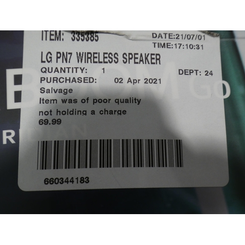 3147 - LG XBOOM-go, wireless Speaker (model:- PN7), RRP £114.99 + VAT (232-337) * This lot is subject to VA... 