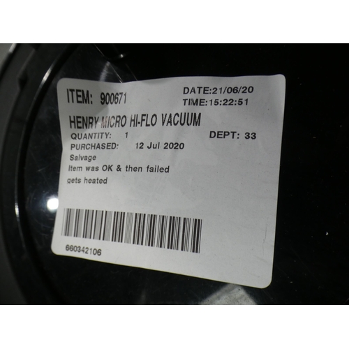 3249 - Henry Micro Hi-Flo Vacuum Cleaner (900671/HVR200M), RRP £119.99 + VAT (232-66) * This lot is subject... 