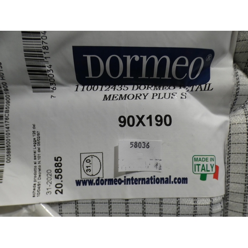 3284 - Dormeo Memory Plus Single Mattress, RRP £129.99 + VAT (232-129) * This lot is subject to VAT