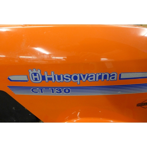 2072 - Husqvarna CT130 13hp ride on lawnmower & collector with mulching plunger & back chute attachment, ne... 