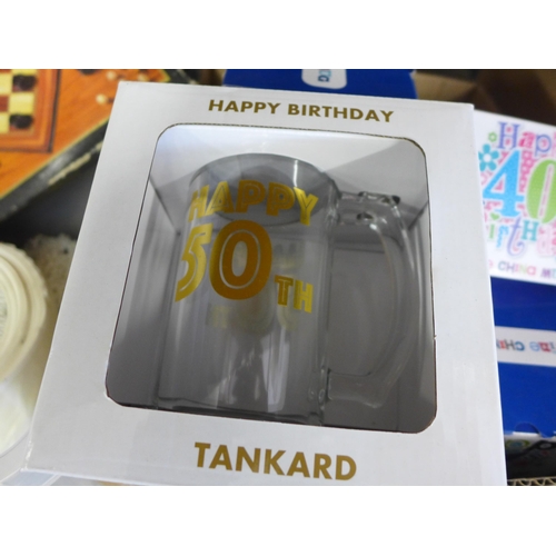 2084 - 2 Boxes of sealed and unused celebration mugs, tankards and key rings