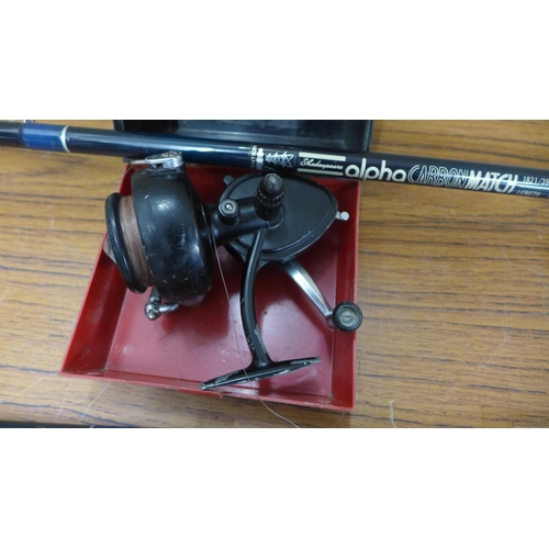 2168 - K.P. Morritt's Intrepid Elite fishing reel in box with Shakespeare Alpha float rod