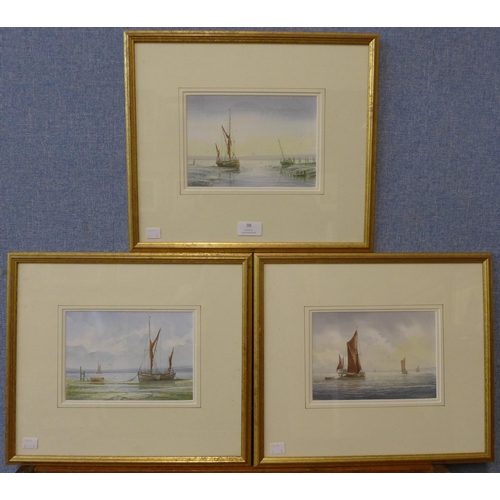 98 - Alan Whitehead, set of three marine landscapes, watercolour, 14 x 20cms, framed