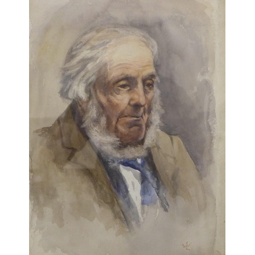 18 - Circle of Walter Langley (Newlyn School 1852-1922), portrait of an elderly gentleman, watercolour, 3... 