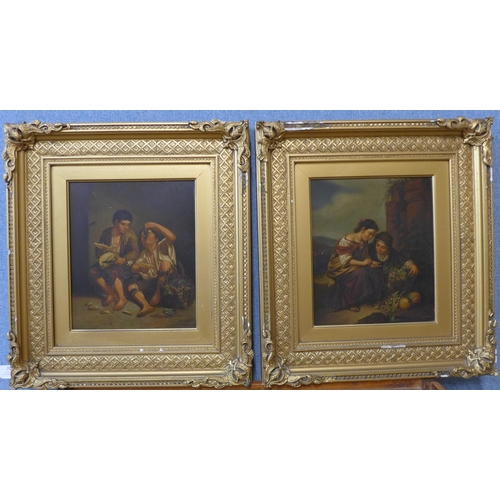 20 - Italian School (19th Century), pair of portraits depicting peasant boys and girls, oil on copper, 28... 