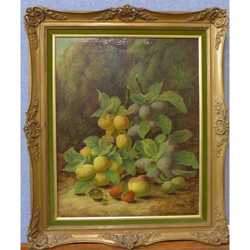 26 - Oliver Clare (1853-1927), still life of fruit on a mossy bank, oil on canvas, dated '99, 50 x 40cms,... 