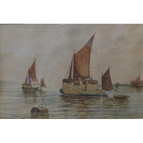 96 - Thomas Payne, Hay Barges On The Thames, watercolour, dated 1863, 24 x 37cms, framed