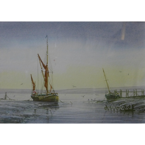 98 - Alan Whitehead, set of three marine landscapes, watercolour, 14 x 20cms, framed