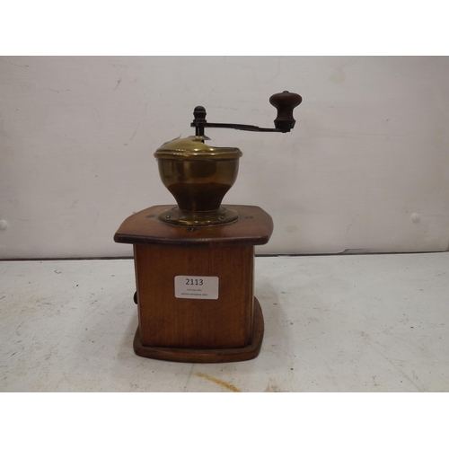 2113 - 19th Century wood & brass coffee/spice grinder