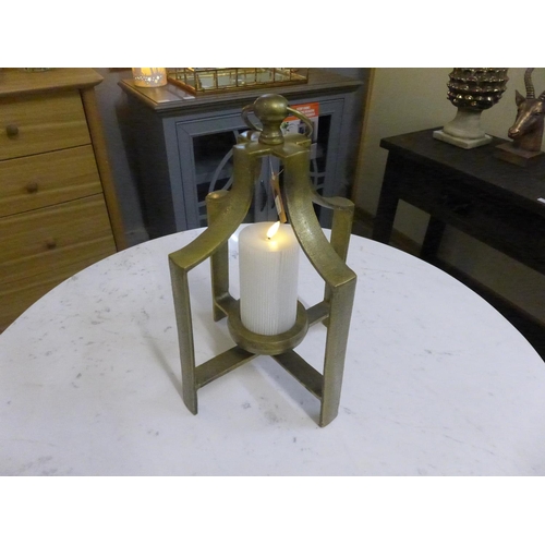1345 - An Ohlson brass tea light lantern with natural glow candle (2071730)   #