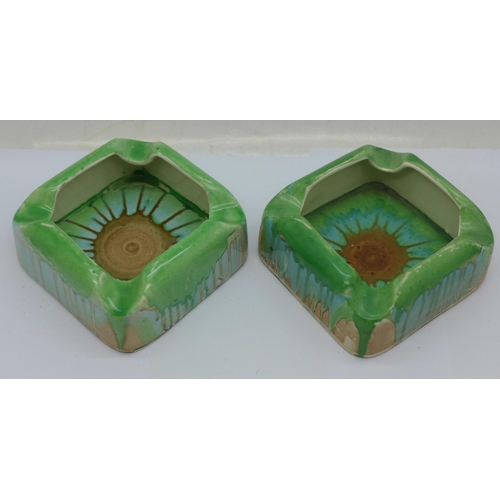 620 - A pair of Shelley dripware ashtrays, 7cm square