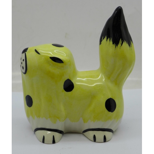 623 - A Lorna Bailey Marmalade the Cat, rare colourway in lemon with black spots, signed on the rear, 10cm