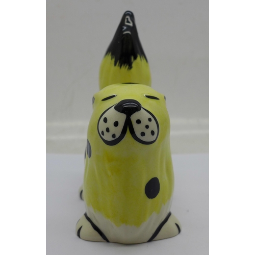 623 - A Lorna Bailey Marmalade the Cat, rare colourway in lemon with black spots, signed on the rear, 10cm