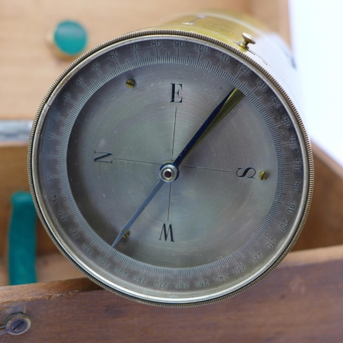 628 - An early 20th Century surveyor's cross with long needle compass, boxed