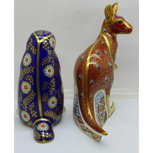 641 - Two Royal Crown Derby paperweights - from the Australian Collection 'Kangaroo' (with joey), John Abl... 