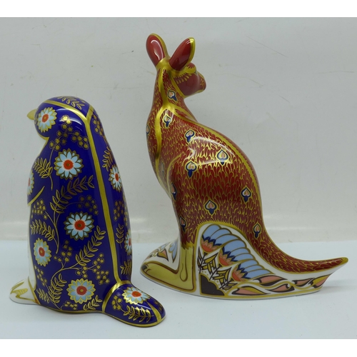 641 - Two Royal Crown Derby paperweights - from the Australian Collection 'Kangaroo' (with joey), John Abl... 