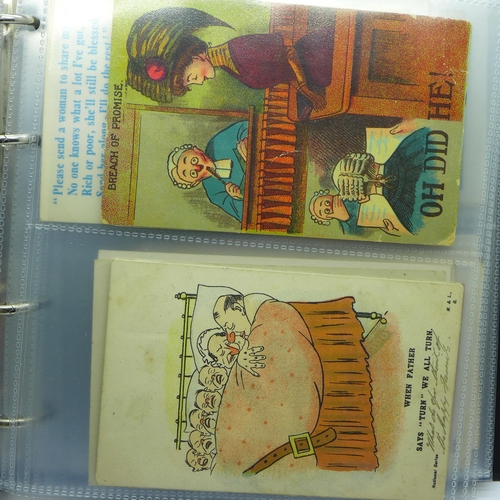 645 - Postcards; comic postcards in album, vintage to modern (60 no.)