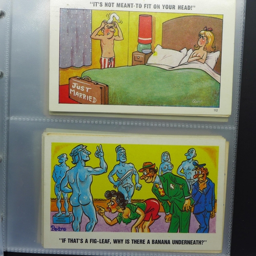 645 - Postcards; comic postcards in album, vintage to modern (60 no.)