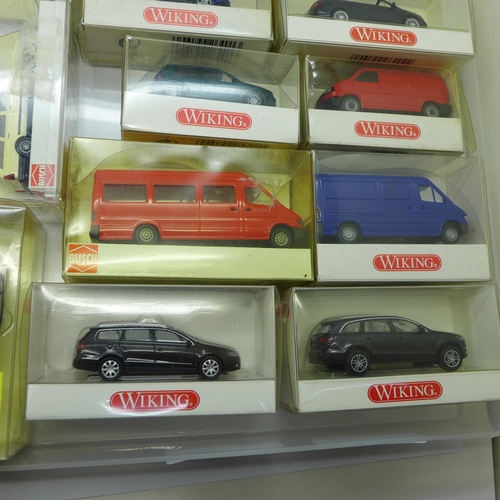 670 - A collection of Wiking (20) and Busch (20) model vehicles in boxes