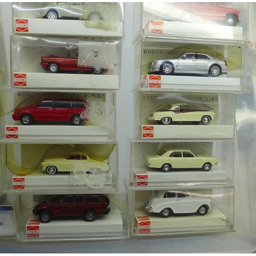 670 - A collection of Wiking (20) and Busch (20) model vehicles in boxes