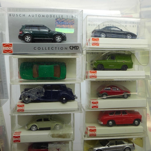 670 - A collection of Wiking (20) and Busch (20) model vehicles in boxes