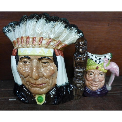 709 - Two large and six other Royal Doulton character jugs, (Dick Turpin a/f, North American Indian a seco... 