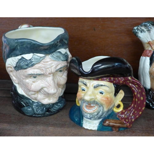 709 - Two large and six other Royal Doulton character jugs, (Dick Turpin a/f, North American Indian a seco... 