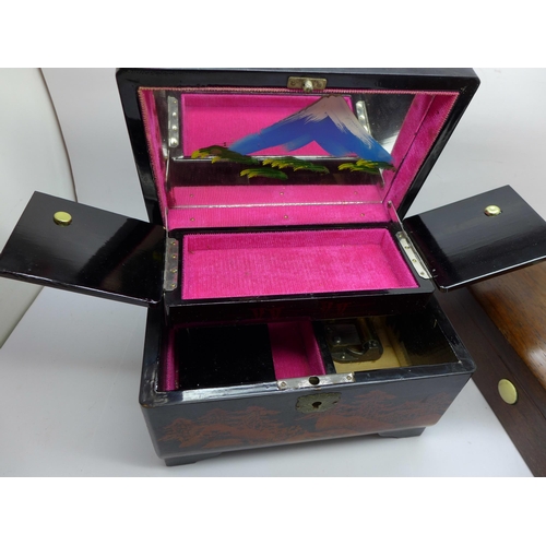 719 - A Chinese lacquered jewellery box and a mahogany box