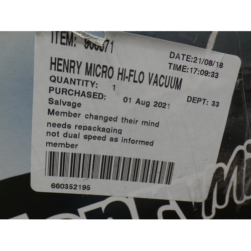 3065 - Henry Micro Hi-Flo Vacuum Cleaner (900671/HVR200M), RRP £129.99 + VAT (237-398) * This lot is subjec... 