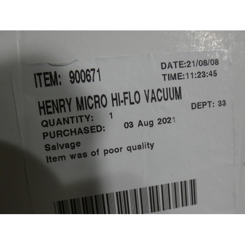 3186 - Henry Micro Hi-Flo Vacuum Cleaner (900671/HVR200M), RRP £129.99 + VAT (237-268) * This lot is subjec... 