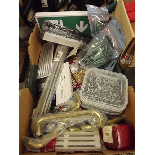 2025 - Box of misc. ironmongery; galvanized screws and nails. Includes unopened packs of 100 Timberdrive 4