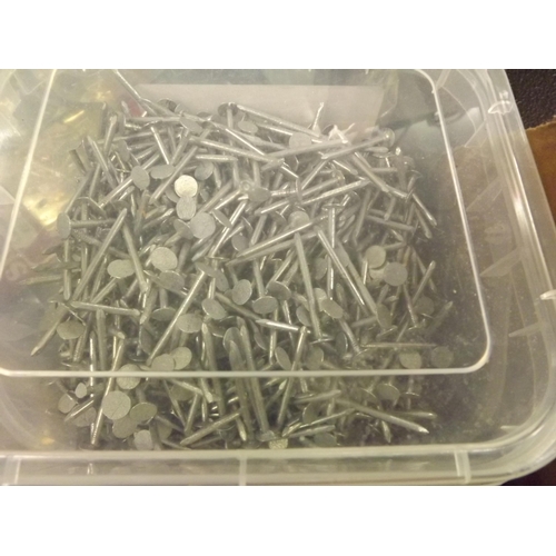 2025 - Box of misc. ironmongery; galvanized screws and nails. Includes unopened packs of 100 Timberdrive 4