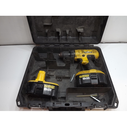 2036 - DeWalt 18v cordless hand drill/driver, 2 batteries, no charger - W