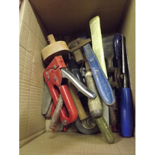 2066 - 2 Boxes of hand tools, rawl plugs, drill bits, etc.