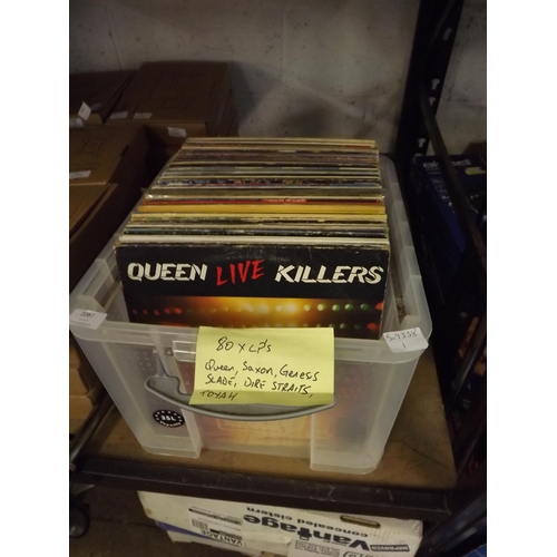 2087 - Box of approx. 80 Rock and Pop LPs; Queen, Saxon, Genesis, Slade, Dire Straits, Toyah, etc.