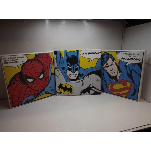 2090 - 3 Comic book pop art prints:- Batman, Spiderman, Superman