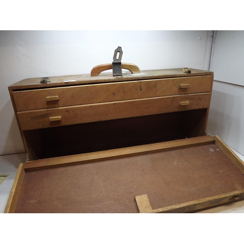 2097 - Vintage hardwood toolbox with drawers - in good clean condition