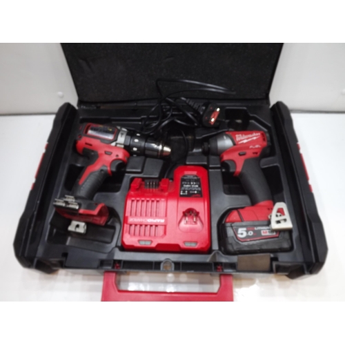 2113 - Milwaukee 'fuel' rechargeable drill and impact driver set in case - W