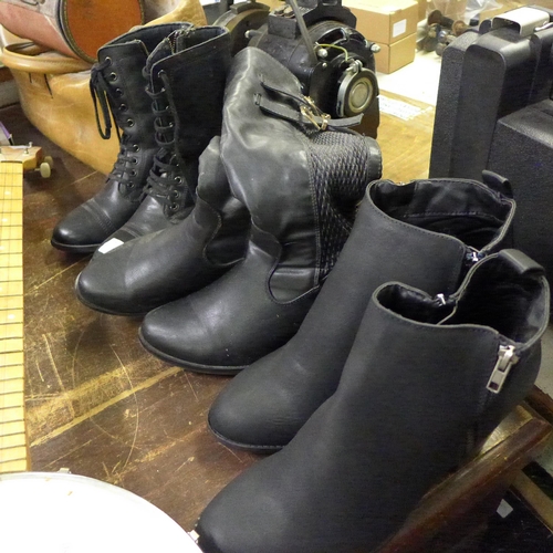 2177 - 3 Pairs of lady's black fashion boots (size 5 & 9)