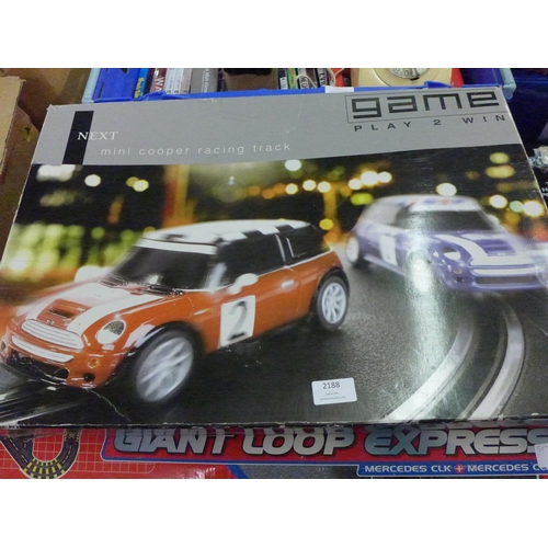 2188 - Fast Lane Racing Giant Loop Express & Next Mini Cooper Race Track Slot Racing Games