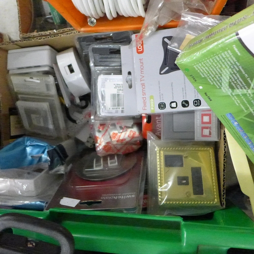 2216 - 4 Boxes of electricals:- toys, switches, games, leads, etc.