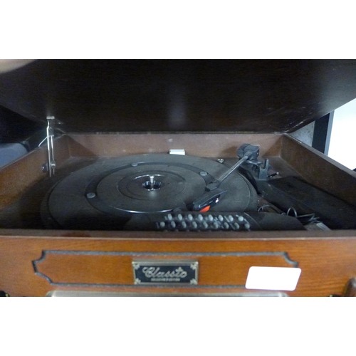 2227 - Vintage style stereogram record player turntable with integrated tape and CD player with remote - W