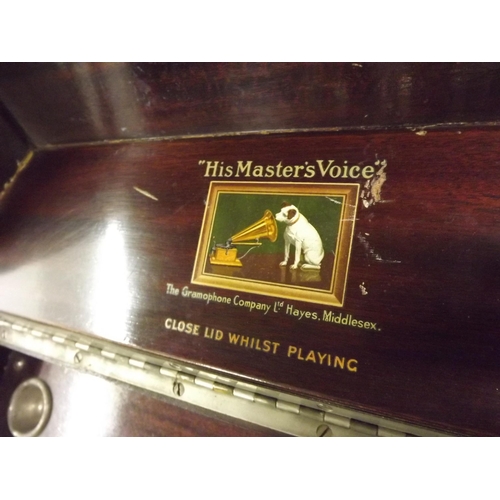 2299 - Vintage HMV gramophone with qty of 45 singles