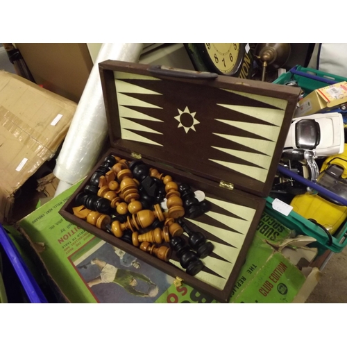 2307 - Vintage Notts County Subbuteo set with tray of assorted items; chess set, model plane, leaf scoops, ... 